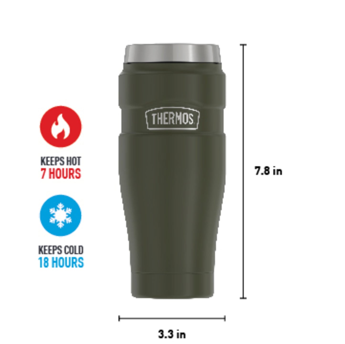 Thermos Stainless King Vacuum Insulated Stainless Steel Tumbler, 16oz, Matte Army Green