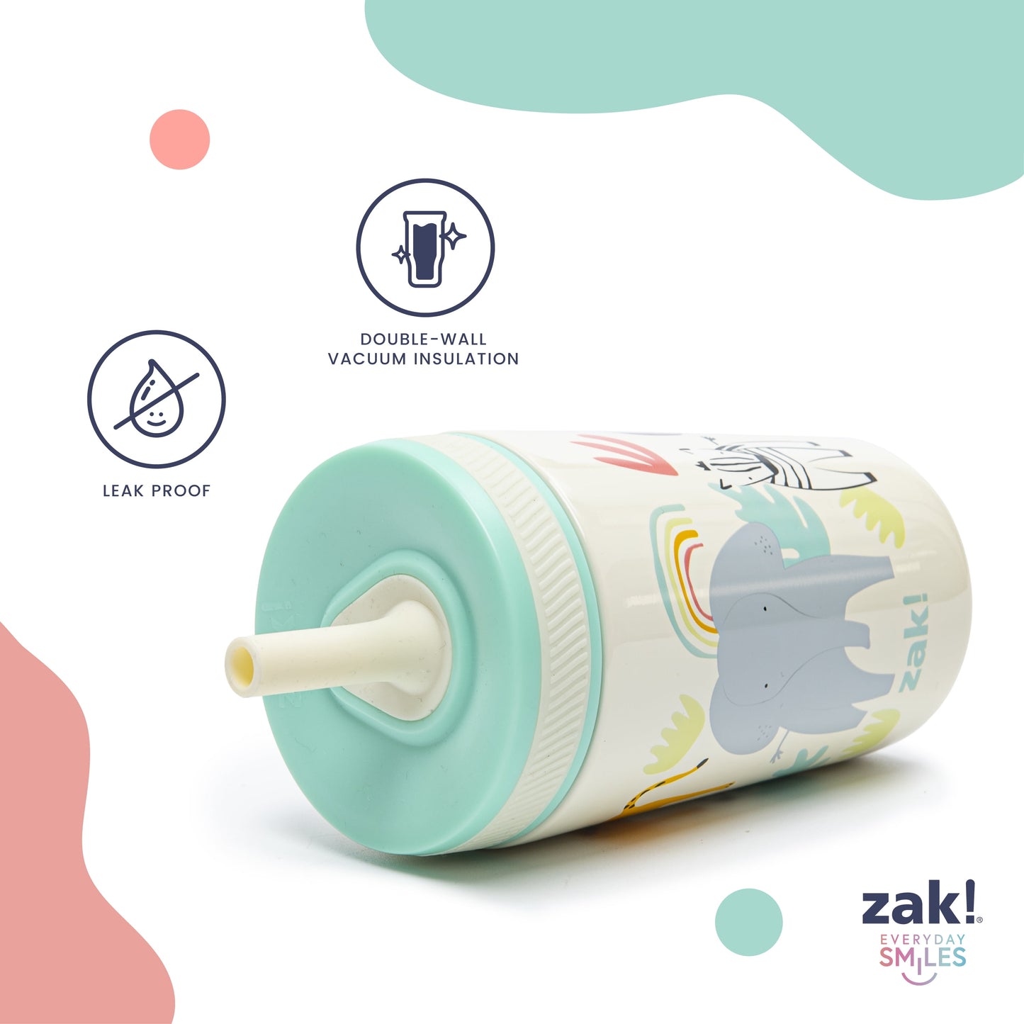 Zak Designs 12oz and 15oz Kelso Straw Tumbler Set, 12oz Stainless Steel and 15oz Plastic, 2 Cups and 1 Bonus Straw, Leakproof and Perfect for Kids, Campout and Camping