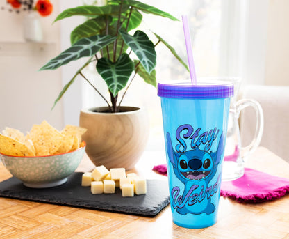 Lilo and Stitch Stay Weird 24oz Color Change Plastic Tumbler w Lid and Straw
