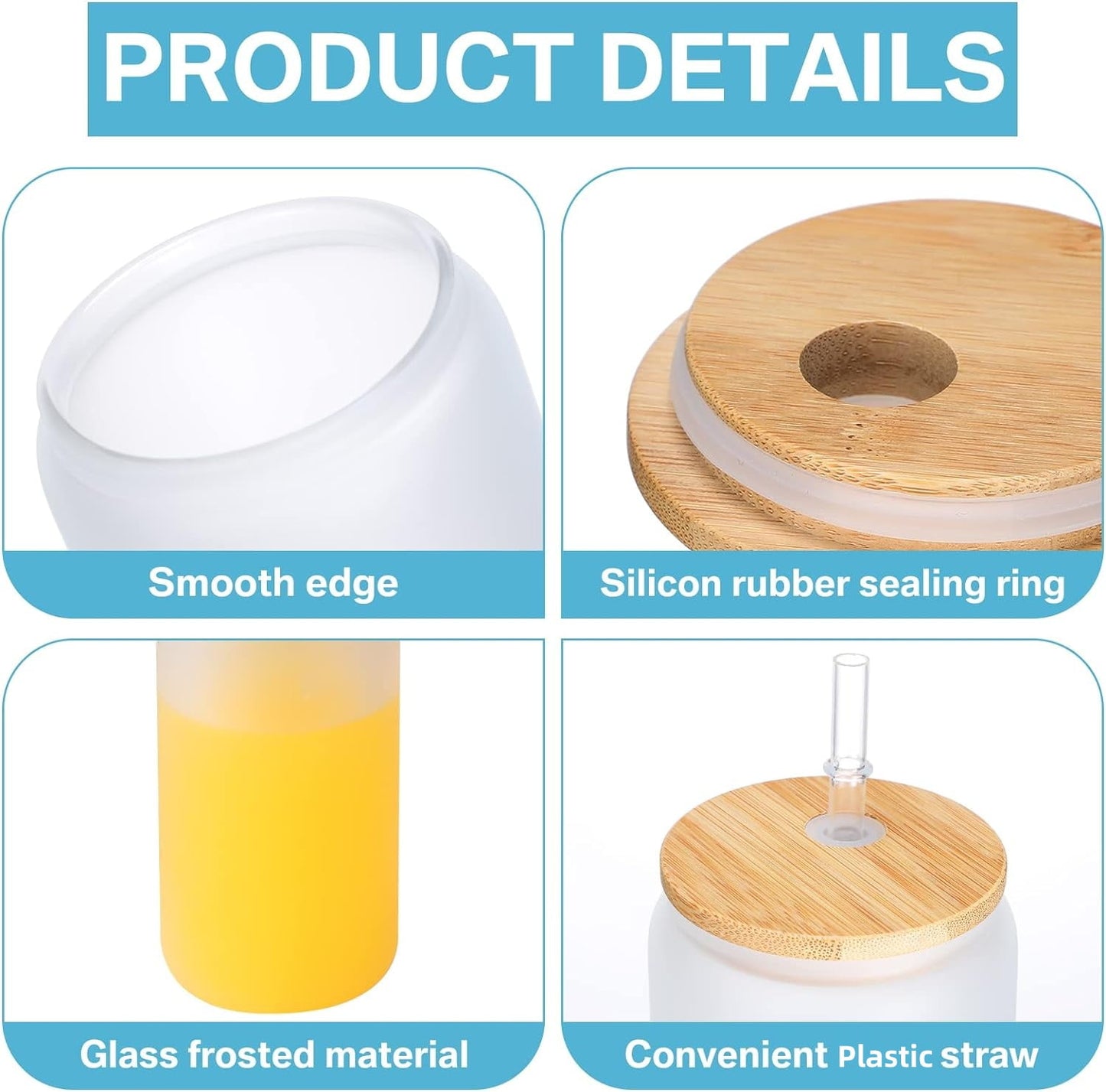 AGH 25 Pack Sublimation Glass Blanks Frosted Cans, 16 OZ Sublimation Tumblers Beer Drinking Cups with Wooden Lid & Plastic Straw, Coffee Cup, Iced Coffee Glasses for Juice, Soda, DIY Gift