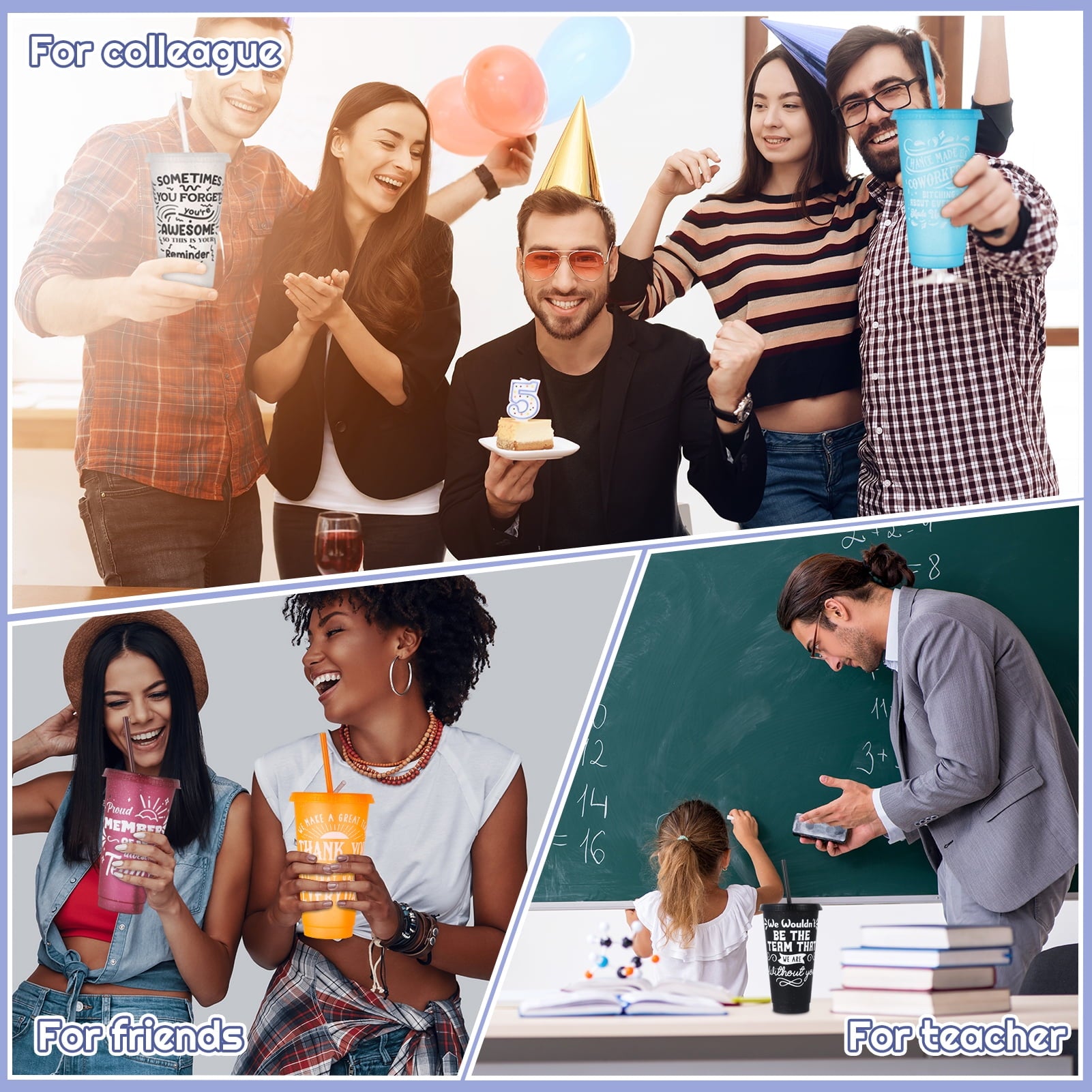 sixwipe 24 Pcs Appreciation Tumblers Gifts Bulk, 24 oz Employee Thank You Cup with Lids and Straws, Reusable Party Favor Cups for Coworker Team Staff Teacher Employee Volunteer Gift