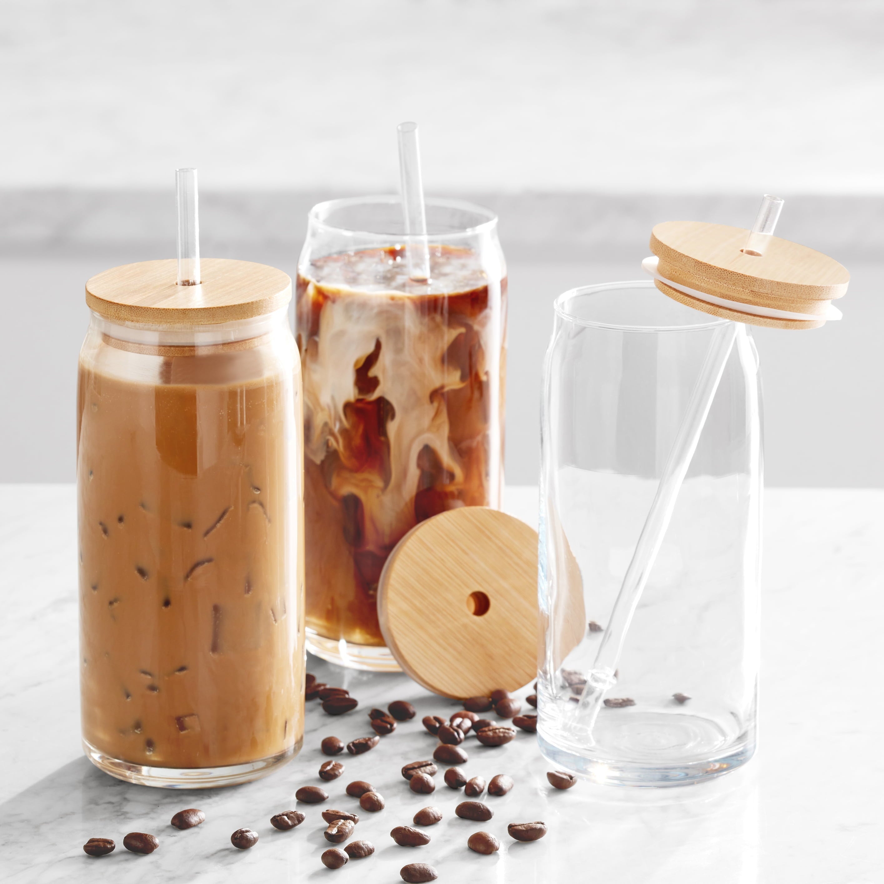 (3 pack) Mainstays Briar Can Glass Drinkware with Lids & Straws, Set of 4