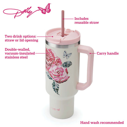 Dolly Parton 40 oz Stainless Steel Tumbler with Handle Pink Jewel