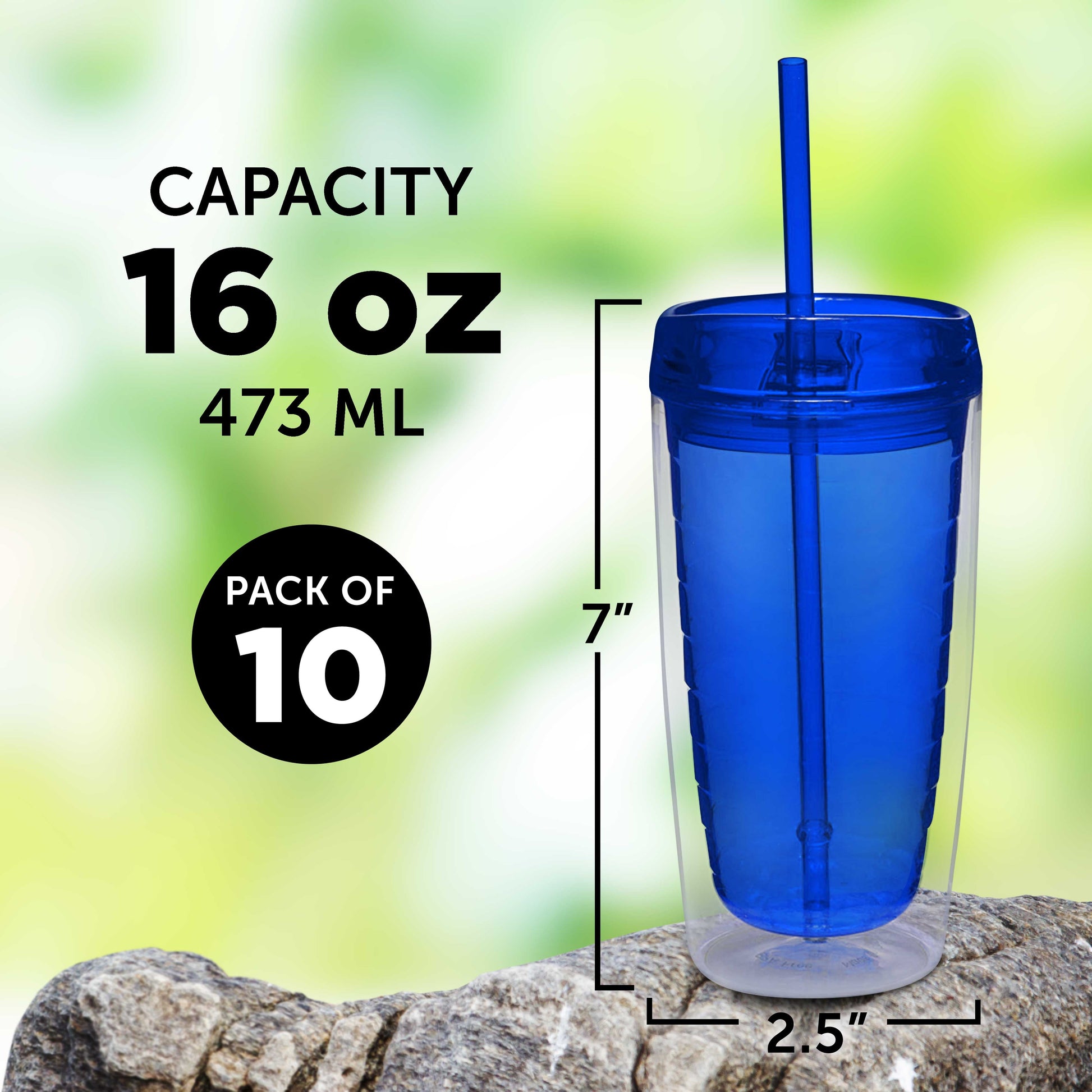 Double Wall Acrylic Tumblers 16 oz. Set of 10, Bulk Pack - BPA Free, Perfect for Iced Coffee, Soda, Other Hot & Cold Beverages - Blue