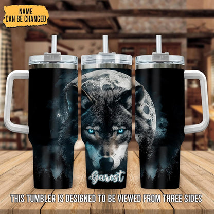Personalized Wolf Tumbler 40oz with Handle & Straw - Wolf Lovers Gifts - Animal Lover Gifts - Present for Men Women on Birthday Christmas -Custom Name Stainless Steel Travel Coffee Cup