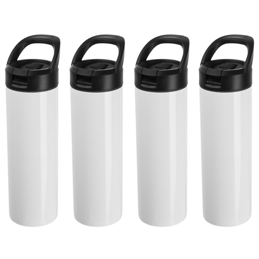 4PCS Sublimation Tumblers, 20oz Skinny Straight Sport Water Bottles with Straw Lids and Portable Handles, Blank Stainless Steel Double-Wall Insulated Cups for DIY