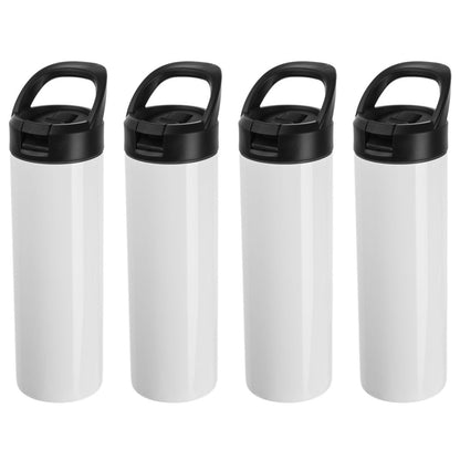 4PCS Sublimation Tumblers, 20oz Skinny Straight Sport Water Bottles with Straw Lids and Portable Handles, Blank Stainless Steel Double-Wall Insulated Cups for DIY