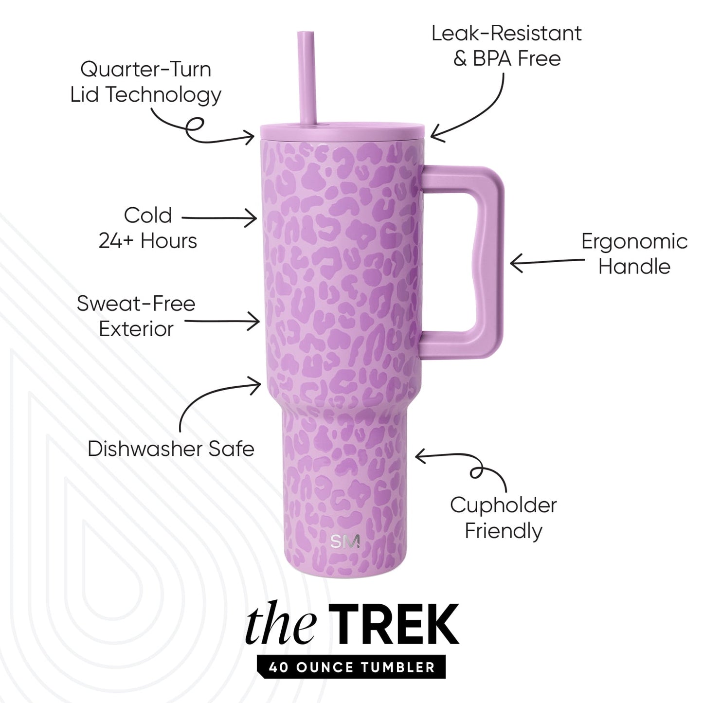 Simple Modern 40 fl oz Insulated Stainless Steel Trek Tumbler with Straw Lid | Electric Lavender Leopard