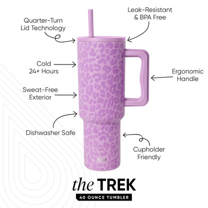 Simple Modern 40 fl oz Insulated Stainless Steel Trek Tumbler with Straw Lid | Electric Lavender Leopard