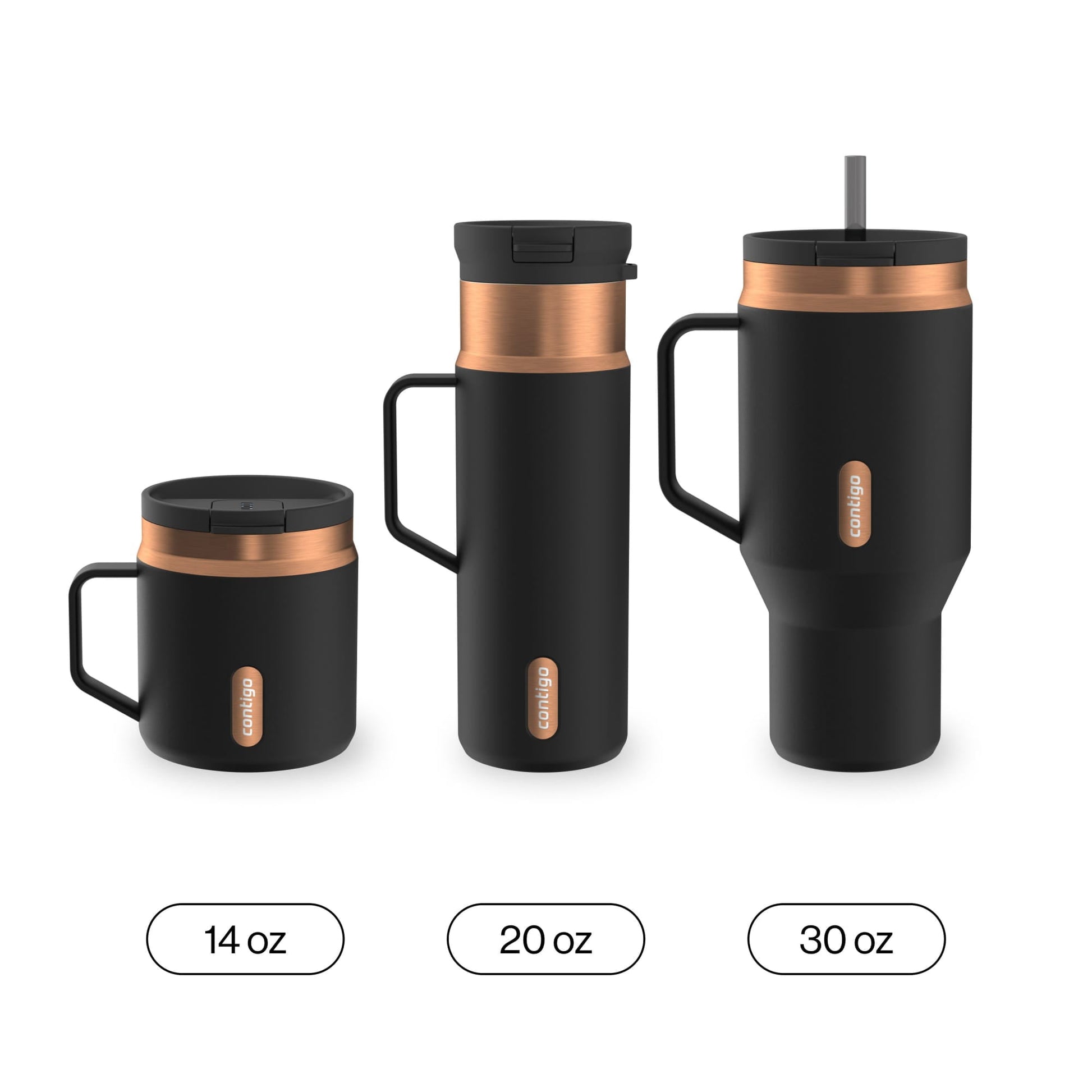 Contigo 20 oz Stainless Steel Travel Mug Tumbler – Leak-Proof Insulated Coffee Mug, Keeps Drinks Hot, Side Handle, Black/Bronze