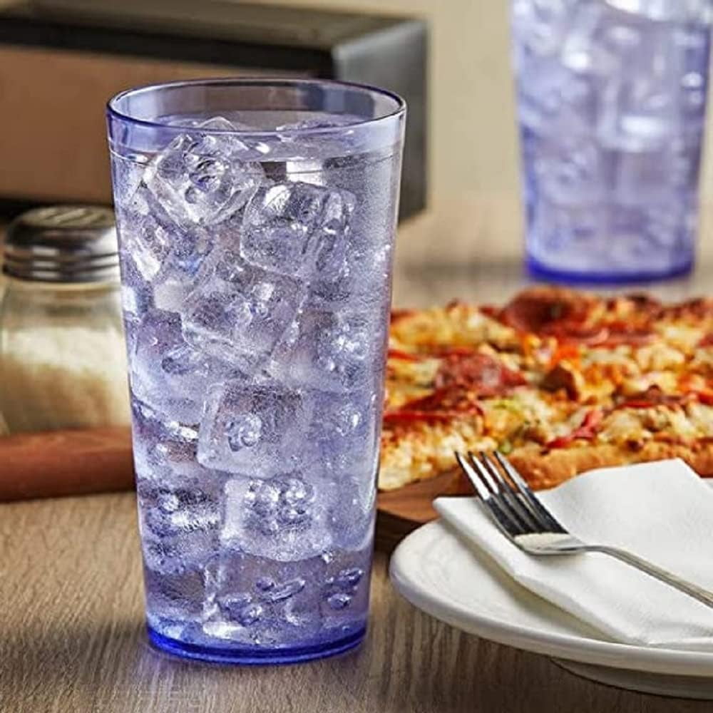 TrueCraftware-Set of 12 Tall Pebbled Tumbler/Drinking Cups 32-Ounce Blue Color- Reusable Premium Water Iced Tea Glasses Stackable Dishwasher Safe Break-Resistant for Home and Restaurants