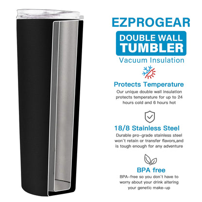 Ezprogear 34 oz Stainless Steel Slim Tumbler Double Wall Vacuum Insulated Cup with Straws (Black)