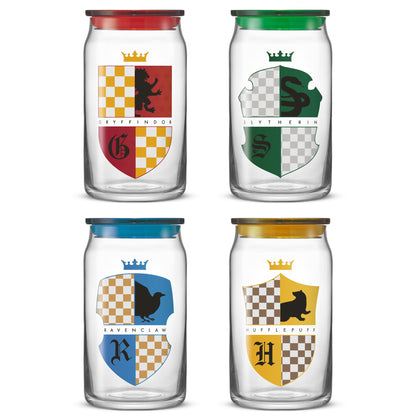 Harry Potter House Crests Tumbler Glasses with Lids, 16-Ounce, Set of 4