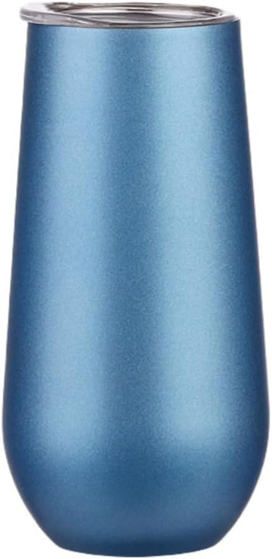 6 oz Stainless Steel Champagne Tumbler Stemless Glasses with Lid, Double Wall Insulated Travel Mug Perfect for Wine, Coffee, Drinks, Champagne, Cocktails, Colorful (Light blue)
