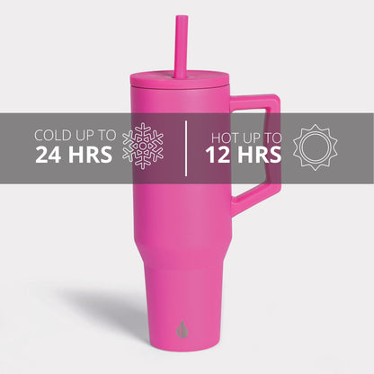 Elemental Commuter 40 oz Tumbler with Handle and Straw Lid | Travel Coffee Mug Spill Resistant | Insulated Cup Stainless Steel Tumblers for Water, Smoothies, Milkshake and More | Hot Pink