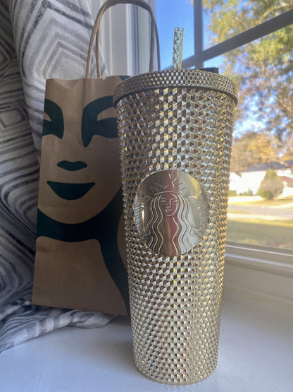 Starbucks *Christmas 2022* Gold Foil Studded Cold Drink Tumbler --24oz