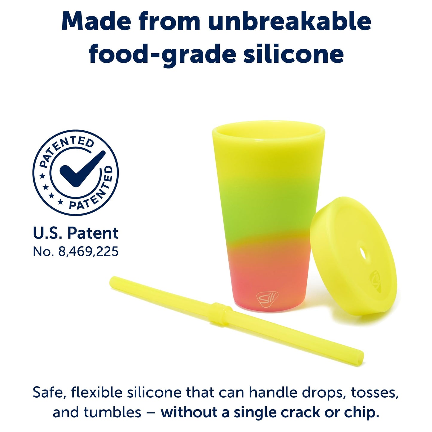 Silipint 16oz Silicone Tumbler with Straw Lid – Unbreakable, Non-Toxic, Dishwasher Safe & Spill Proof Tumbler – Leakproof Travel Mug for Coffee, Juice, Cocktail, Pack of 4, Ombre Glow Yellow