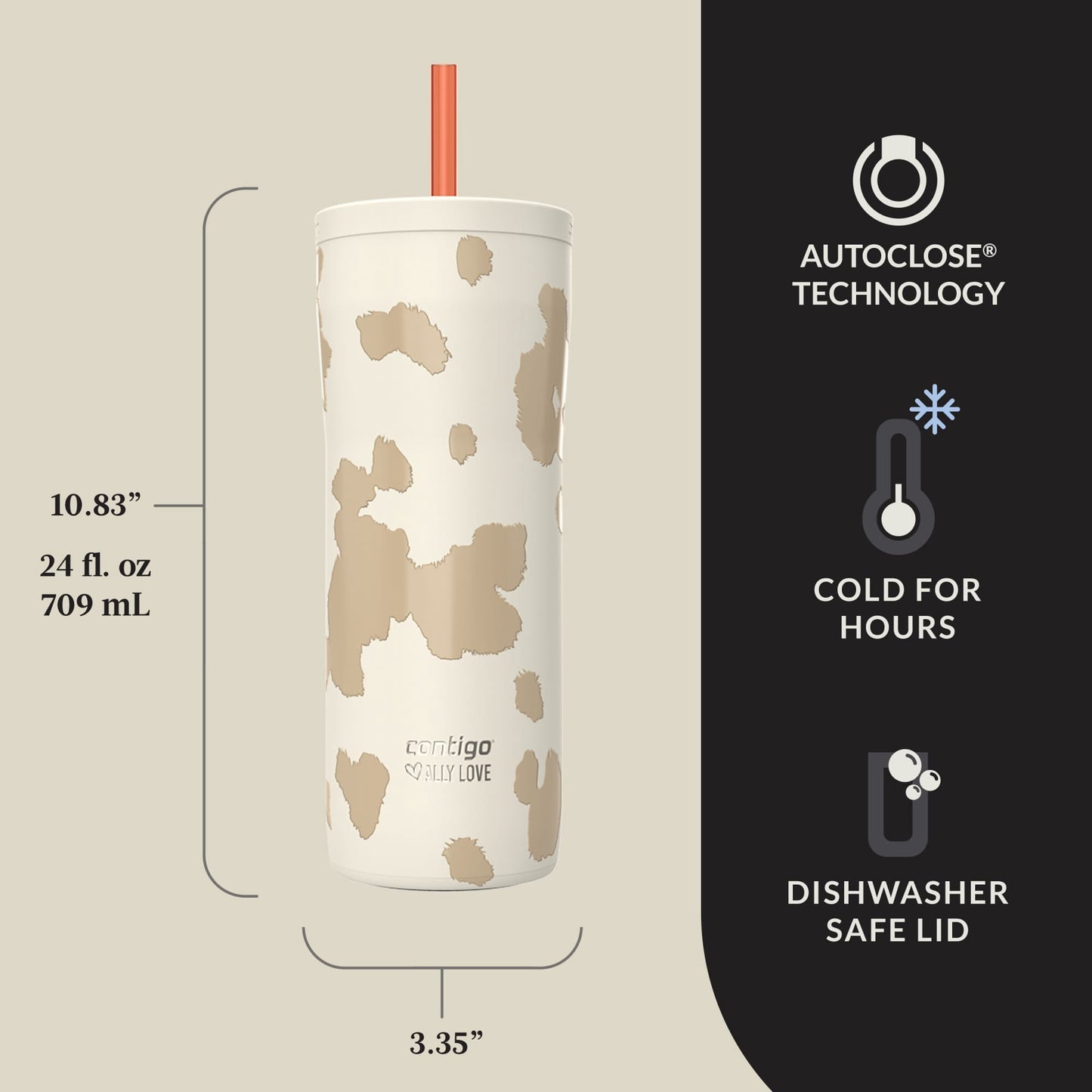 Contigo Streeterville 2.0 Insulated Stainless Steel Tumbler with Straw, 24oz, Oatmilk