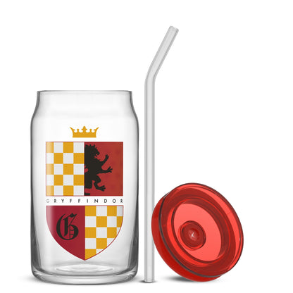 Harry Potter House Crests Tumbler Glasses with Lids, 16-Ounce, Set of 4