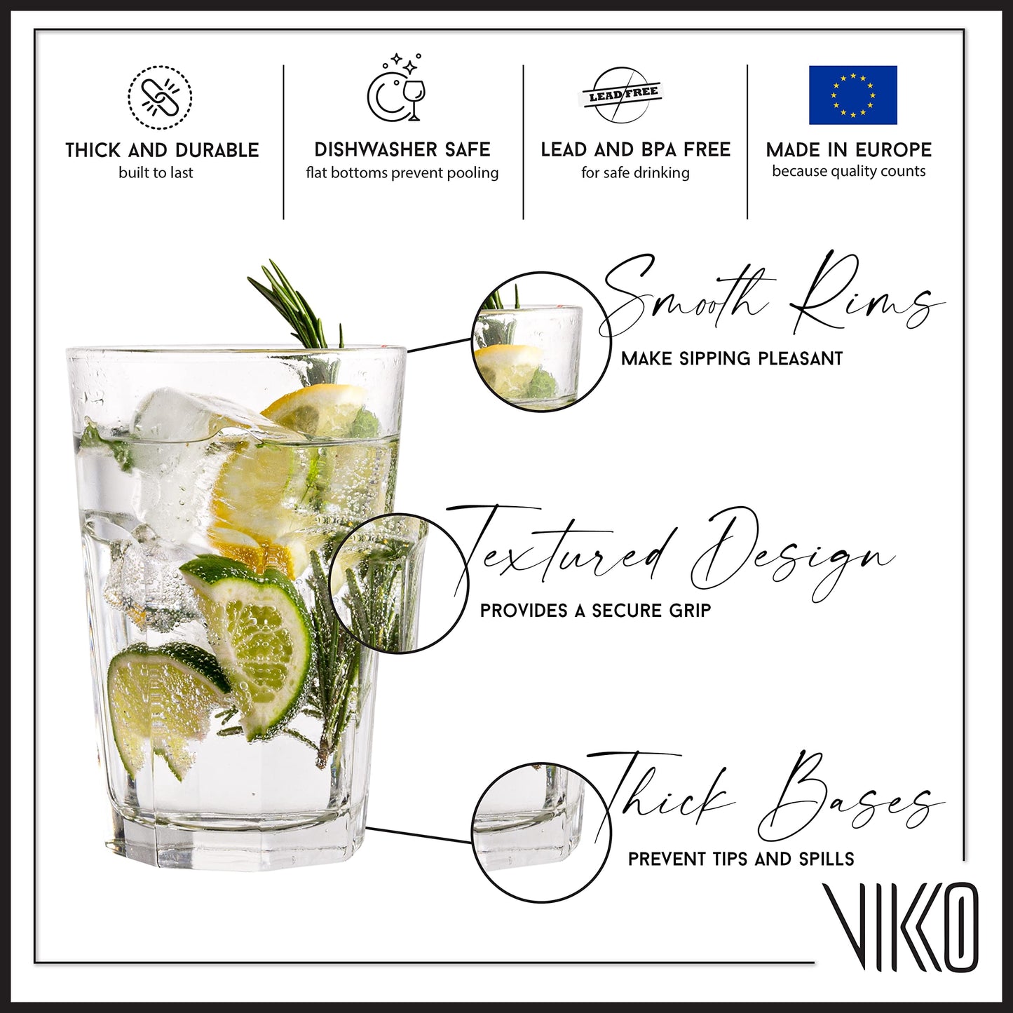 Madison - 14 Ounce Drinking Glasses | Extra Large Glasses For Water, Juice, Soda, etc.  Heavy Base Prevents Tipping  Dishwasher Safe  Set of 6 Clear Glass Tumblers  3.5 x 5.2