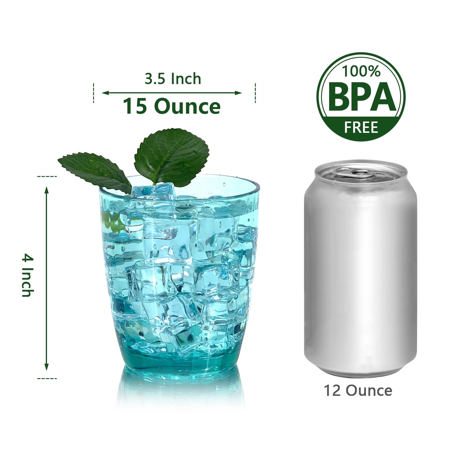 Set of 6 Hammered Style 15-ounce/430ml Acrylic Glasses Plastic Tumbler,BPA Free,Dishwasher Safe (Teal)