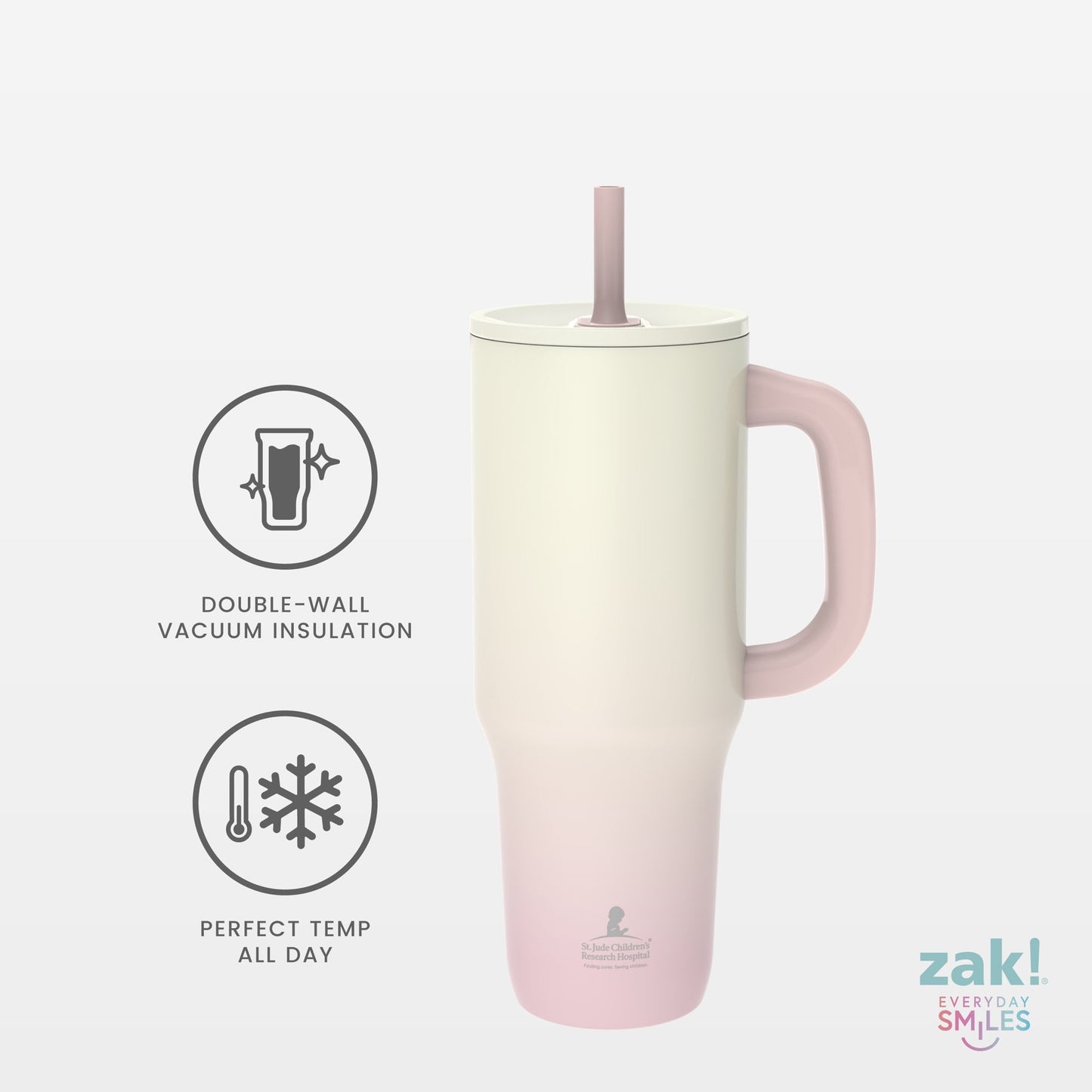 Zak Designs 40oz Stainless Steel Sutton Straw Tumbler Benefiting St. Jude Pink Ombre