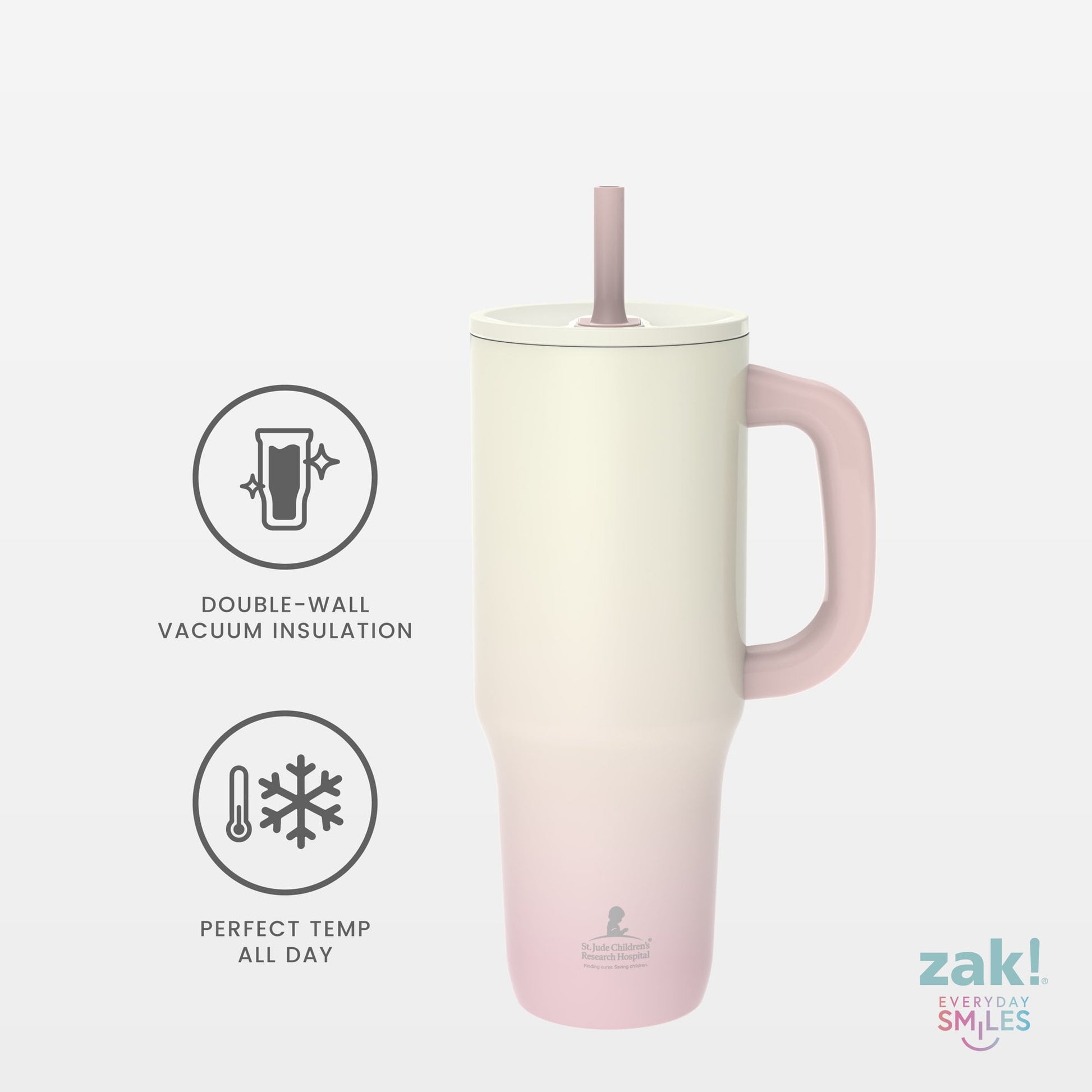 Zak Designs 40oz Stainless Steel Sutton Straw Tumbler Benefiting St. Jude Pink Ombre