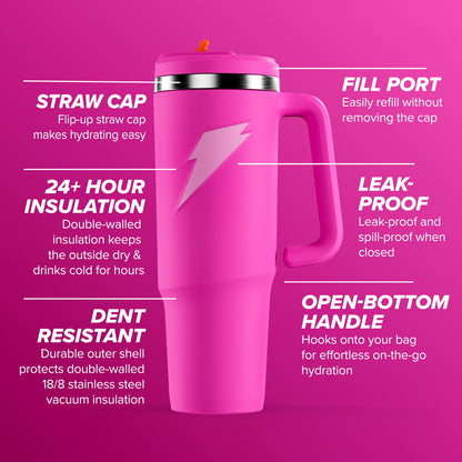 Gatorade Crossover Stainless Steel Tumbler Bottle, Pink, Double-Wall Insulation, 36 fl oz​