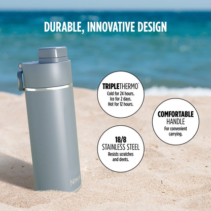 (2 pack) Ninja Thirsti 24 oz Travel Water Bottle, Stainless Steel, Leak Proof, 24 Hours Cold, Ash Gray