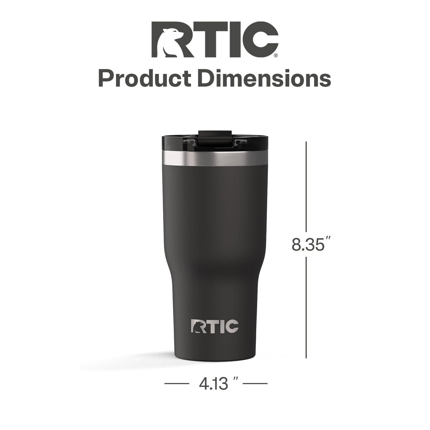 RTIC 30 oz Ceramic Lined Insulated Essential Tumbler, Leak-Resistant Lid, Black