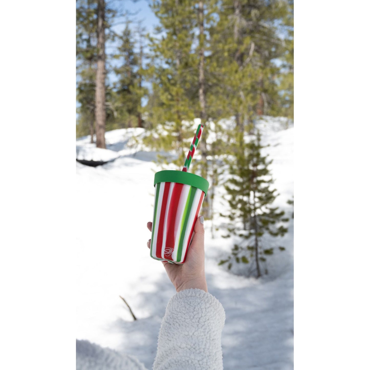 Silipint: Silicone 16 oz Straw Tumbler: Peppermint & Poinsettia