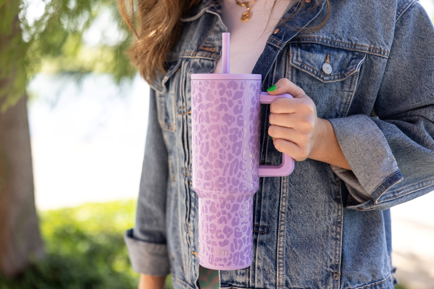 Simple Modern 40 fl oz Insulated Stainless Steel Trek Tumbler with Straw Lid | Electric Lavender Leopard