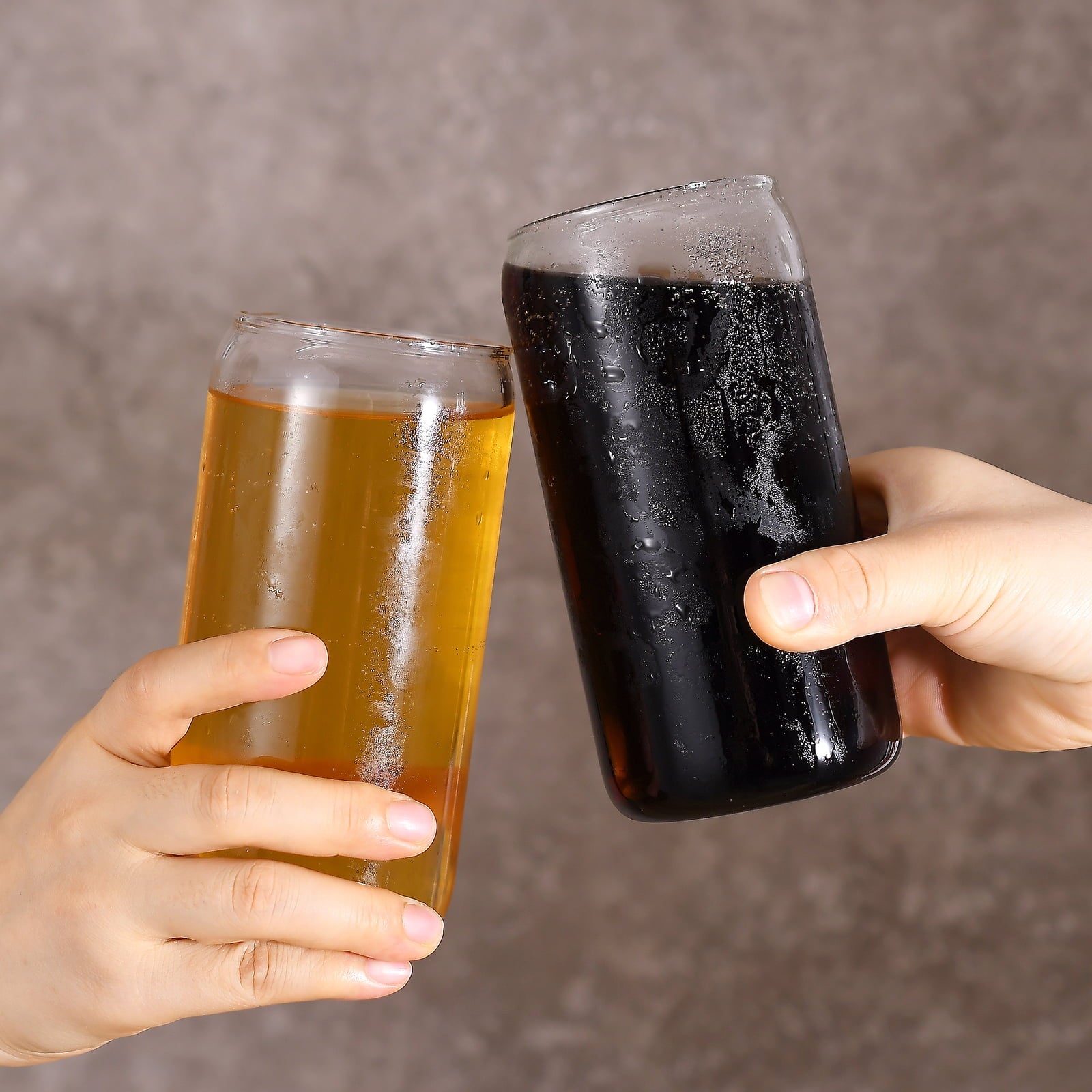 4 Pcs Drinking Glasses  with Bamboo Lids and Stainless Steel Straws - 16 oz Can Shaped Glasses, Lovely Tumbler Cups for Cocktails, Beer, Iced Coffee, Soda, Boba Tea, Including 1 Cleaning Brushe.