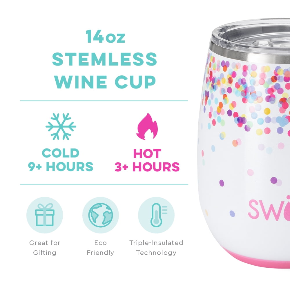 Swig Life 14oz Stemless Wine Cup | Insulated Stainless Steel Wine Tumbler | Confetti