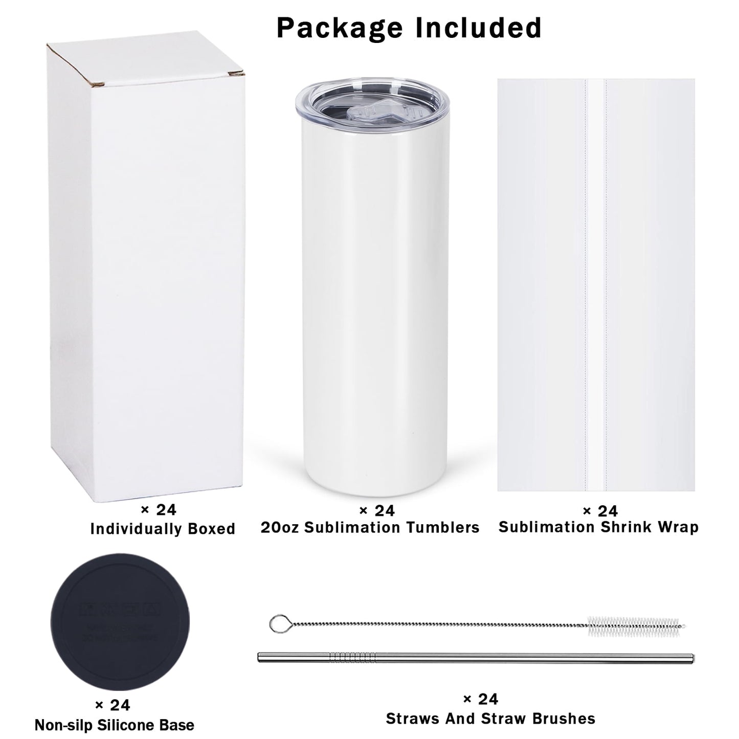 24 Pack, 20 oz Skinny sublimation Tumblers,  Insulated, Stainless Steel, Individually Boxed