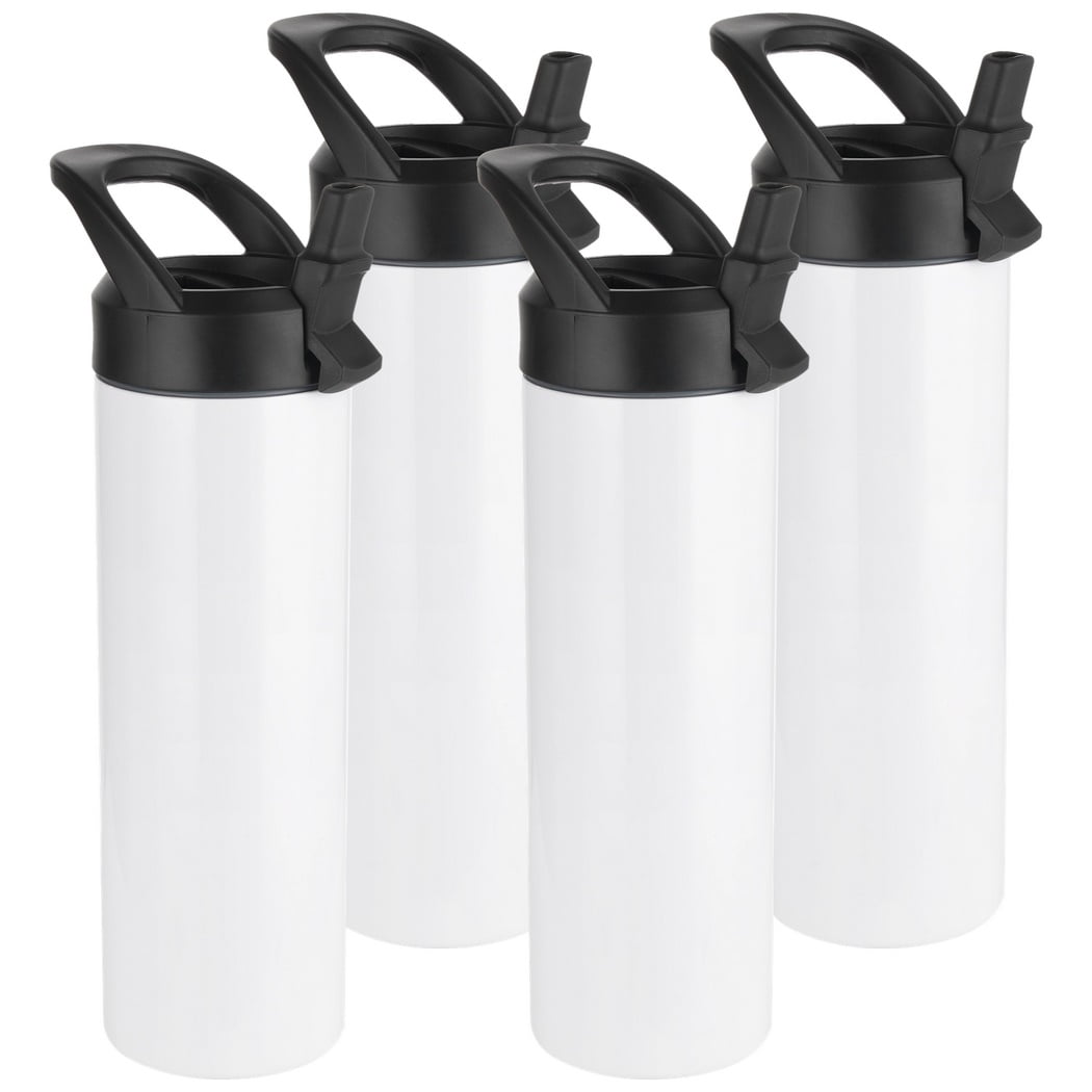 4PCS Sublimation Tumblers, 20oz Skinny Straight Sport Water Bottles with Straw Lids and Portable Handles, Blank Stainless Steel Double-Wall Insulated Cups for DIY