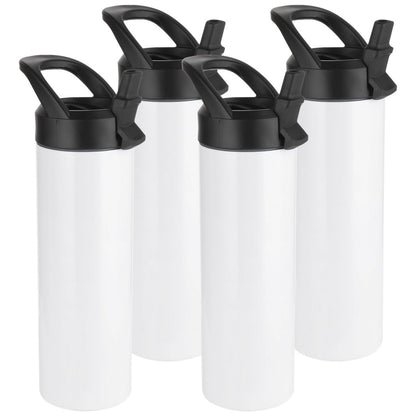 4PCS Sublimation Tumblers, 20oz Skinny Straight Sport Water Bottles with Straw Lids and Portable Handles, Blank Stainless Steel Double-Wall Insulated Cups for DIY