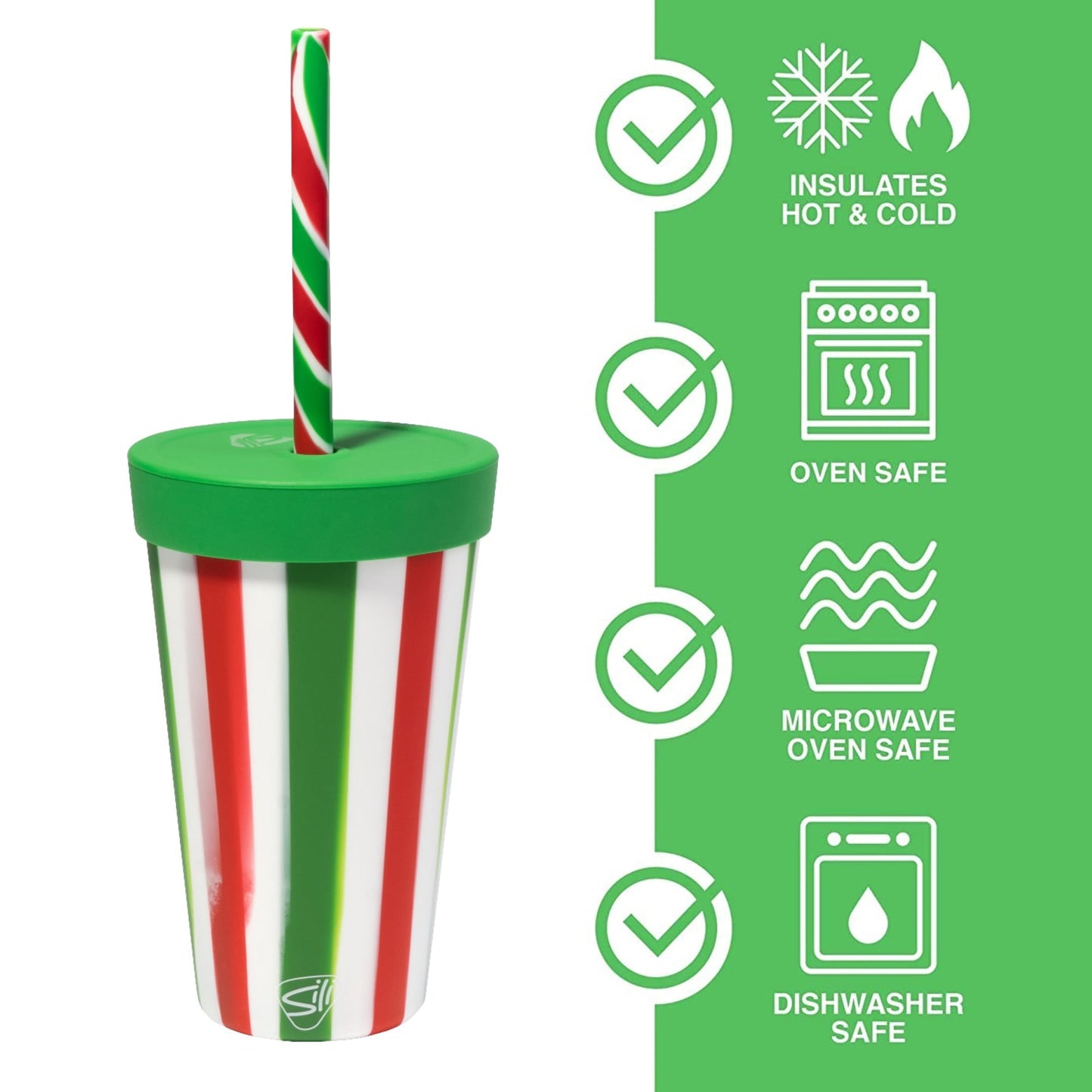 Silipint: Silicone 16 oz Straw Tumbler: Peppermint & Poinsettia