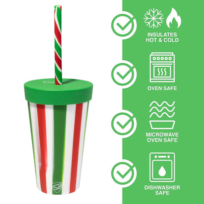 Silipint: Silicone 16 oz Straw Tumbler: Peppermint & Poinsettia
