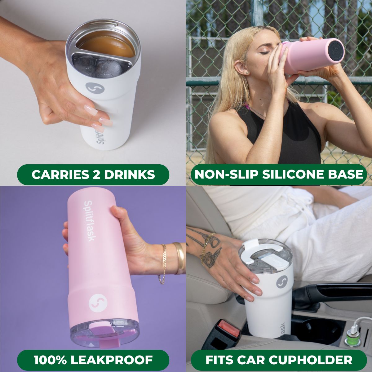 Splitflask 2-in-1 Hot & Cold Insulated Tumbler, 30oz Stainless Steel, Leak-Proof, BPA-Free, Dual Chamber, Travel Mug, Fits Cup Holder (Elle Pink)