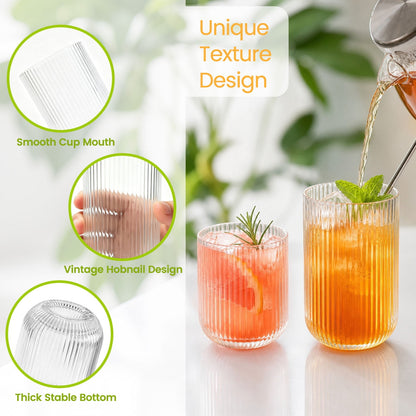 Soulgenix Drinking Glasses Set of 8, 14 oz Highball Glasses & 12 oz Cocktail Glasses Set, Tumbler and Rocks Drinking Glassware for Beer, Juice, Water, Whiskey, Dishwasher Safe