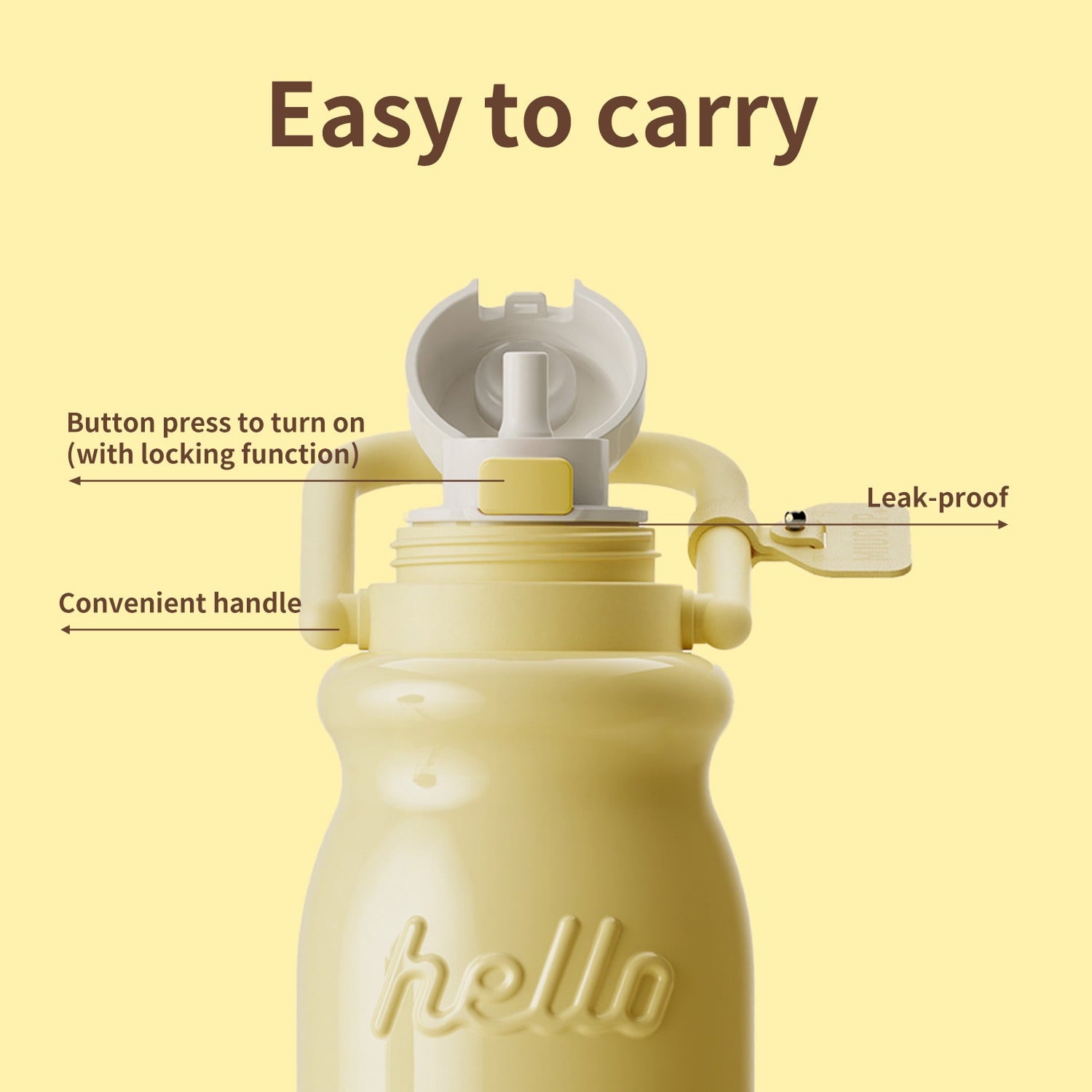 HOLOHOLO Stainless Steel Insulated Tumbler with Flip Straw and Handle 2-in-1 Tumbler 30oz Yellow Water Bottle for Daily Use