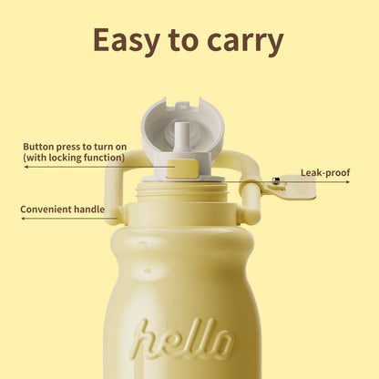 HOLOHOLO Stainless Steel Insulated Tumbler with Flip Straw and Handle 2-in-1 Tumbler 30oz Yellow Water Bottle for Daily Use