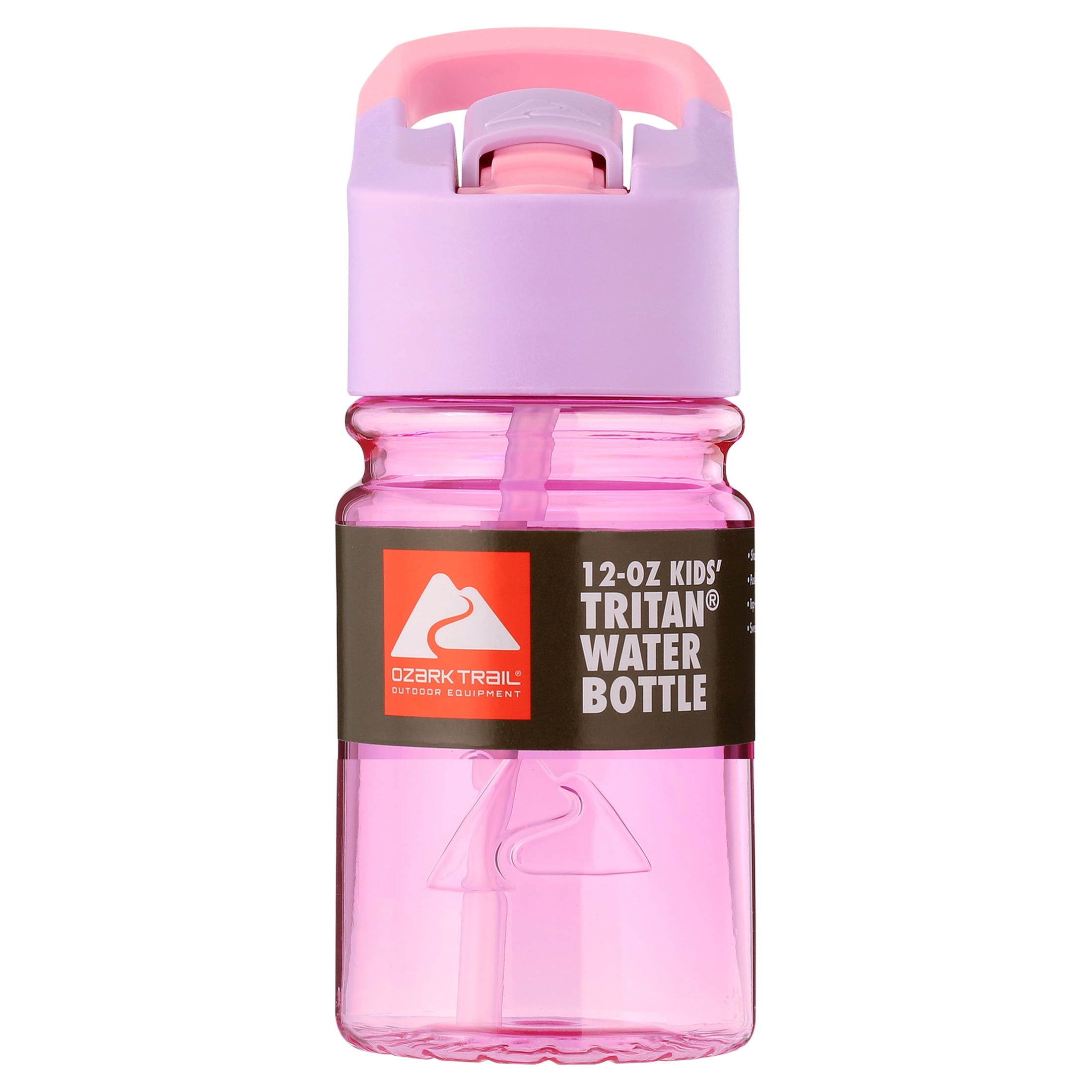 (3 pack) Ozark Trail 12 oz Tritan Plastic Flip-Top Water Bottle, Purple and Pink
