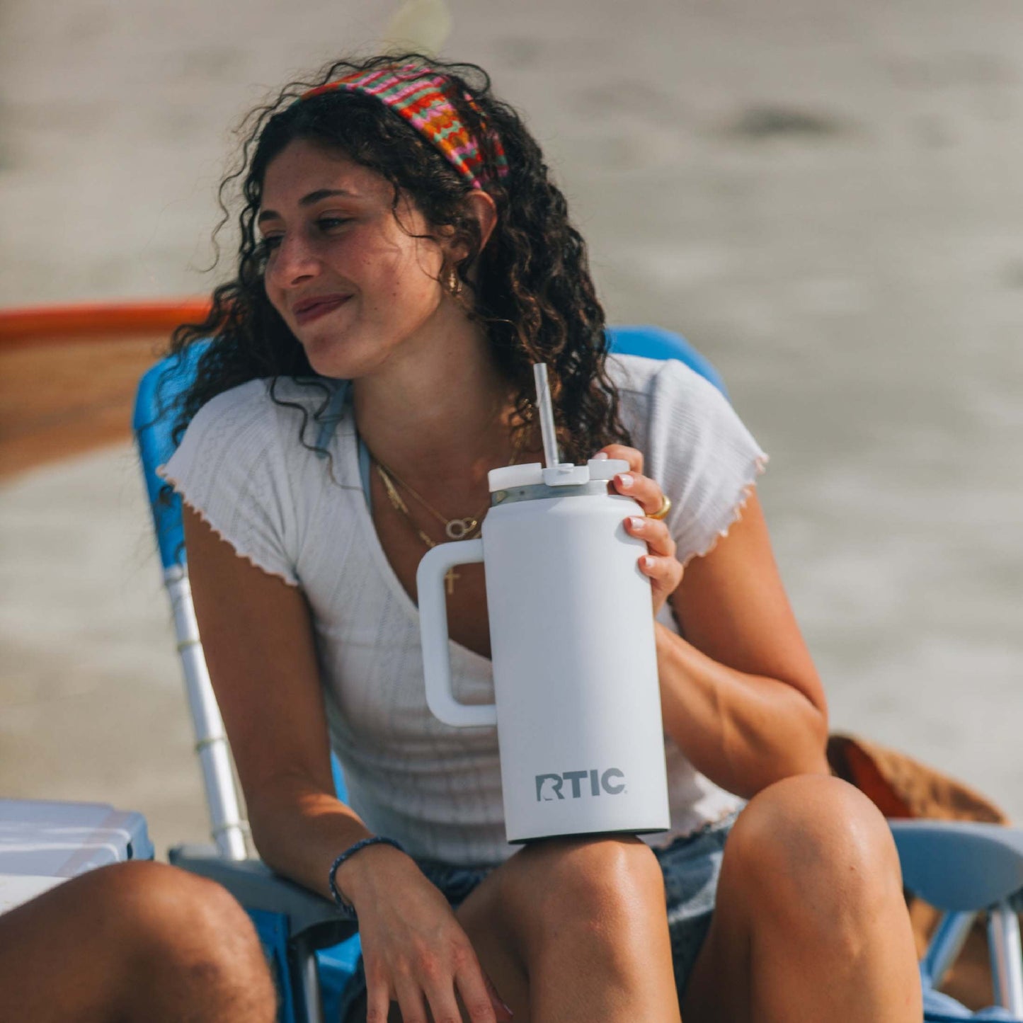 RTIC 64 oz Ceramic Lined Road Trip Tumbler with Handle and Leak-Resistant Straw Lid, Periwinkle