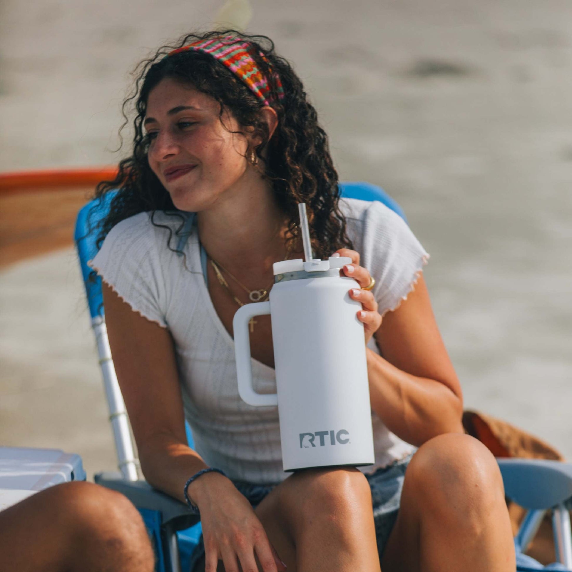 RTIC 64 oz Ceramic Lined Road Trip Tumbler with Handle and Leak-Resistant Straw Lid, Periwinkle
