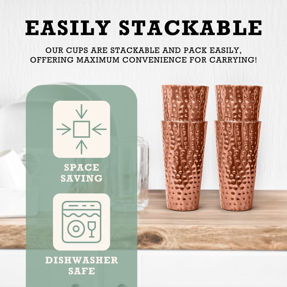 Inspired Living Stainless Steel Tumblers, Double-Wall Insulated Tumblers, Copper Finish, 20 oz, 4-Pack