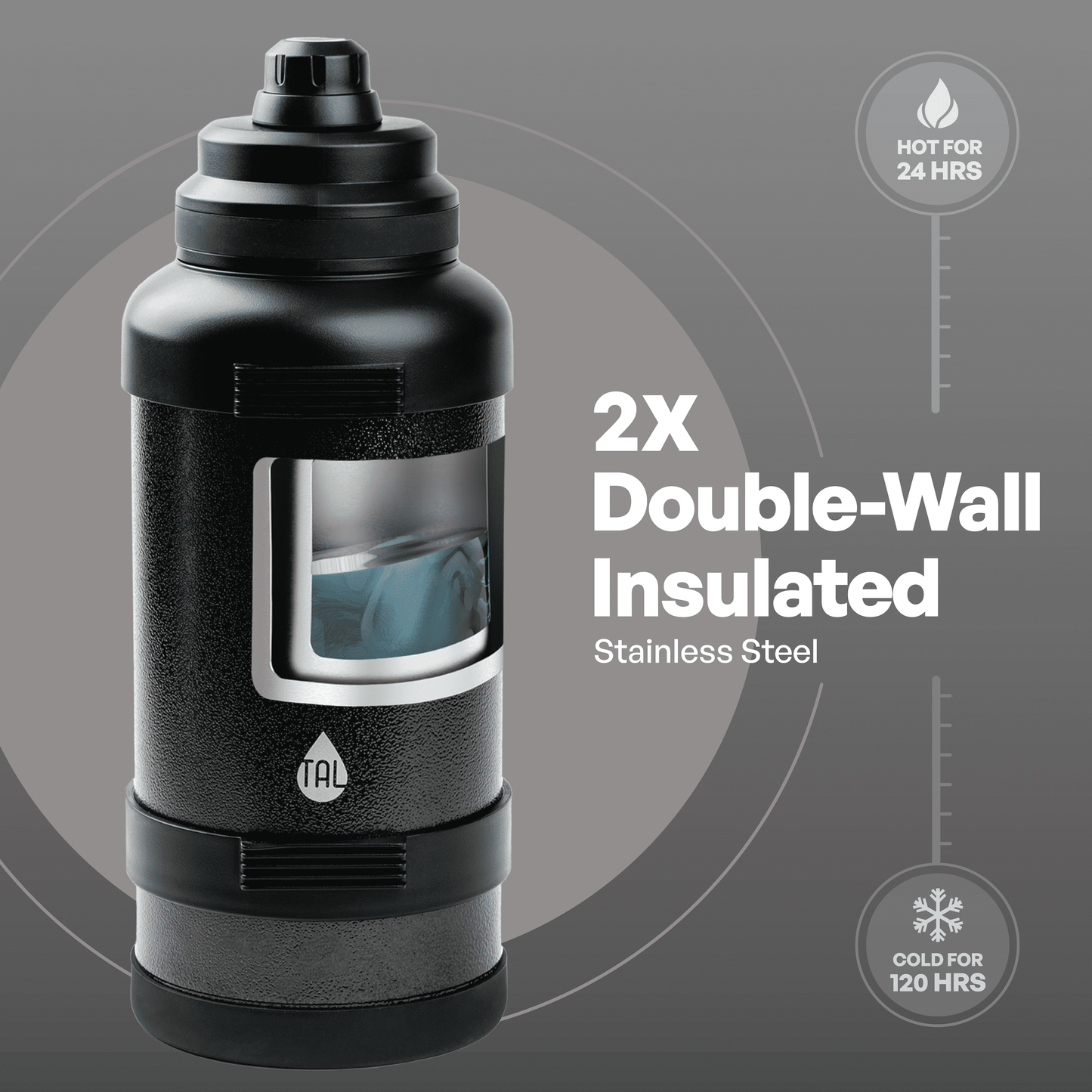 TAL 3 Liter Stainless Steel Zeus Black Water Bottle with Leak-Proof Lid