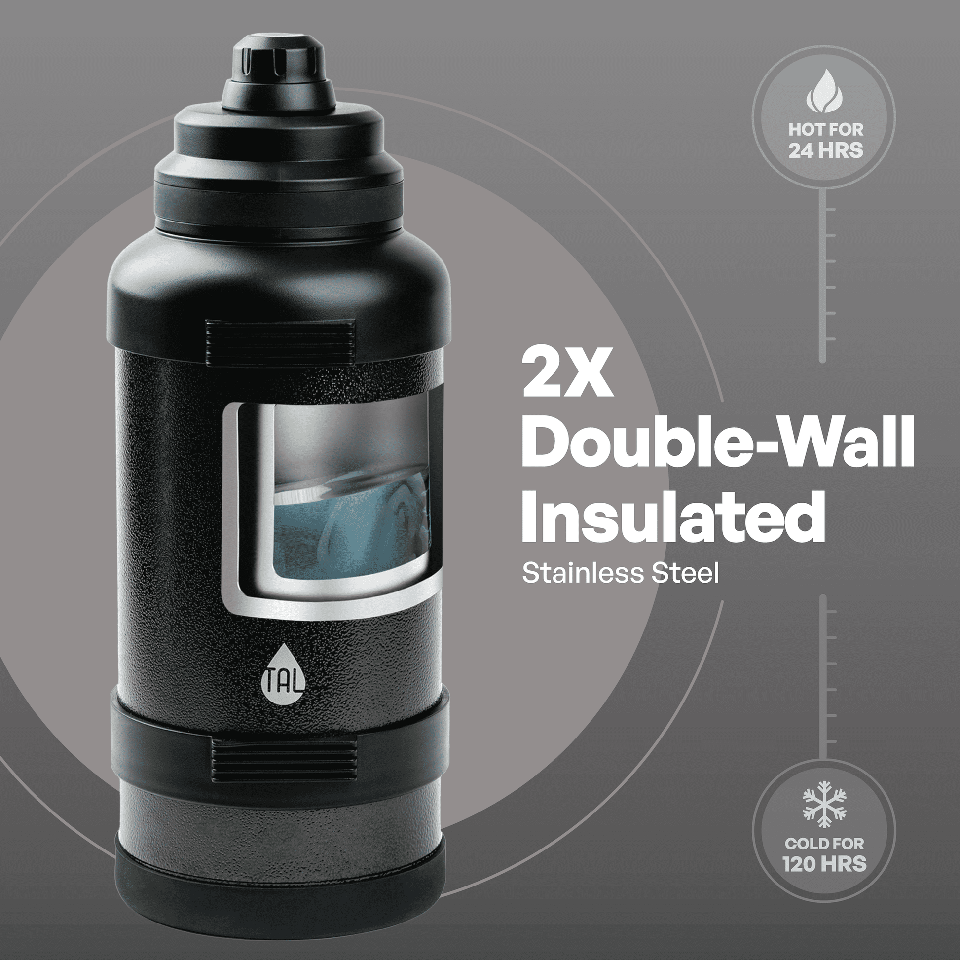 TAL 3 Liter Stainless Steel Zeus Black Water Bottle with Leak-Proof Lid