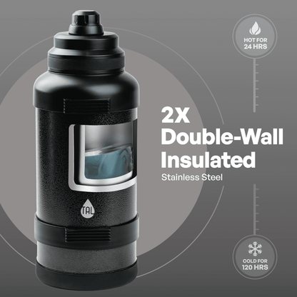 TAL 3 Liter Stainless Steel Zeus Black Water Bottle with Leak-Proof Lid